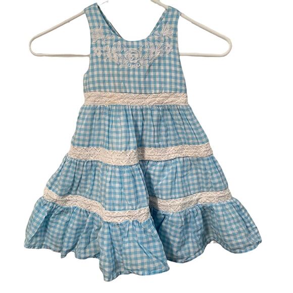 Miss Mona Mouse blue and white checkerboard checked gingham dress 3T lace ruffle - Picture 1 of 6